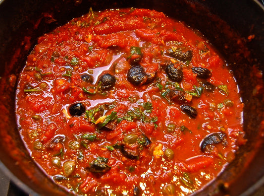 SAUSAGE PUTTANESCA w Polenta /  Homemade - frozen item